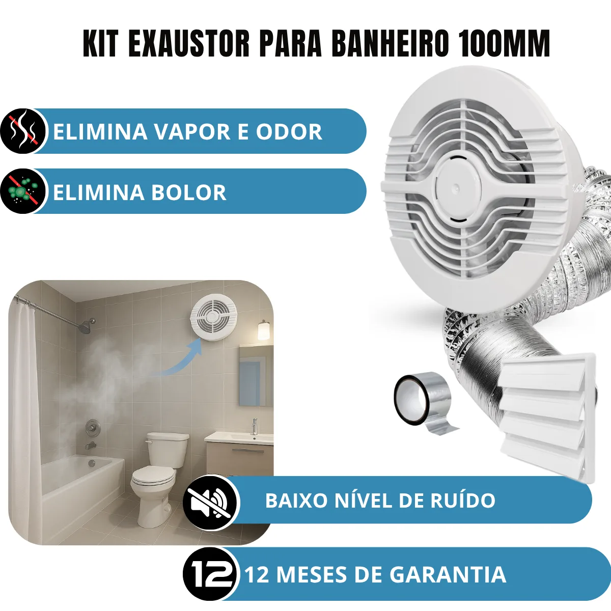 Exaustor Ventilador Banheiro 100mm Com Grade Duto 110v 220v 11