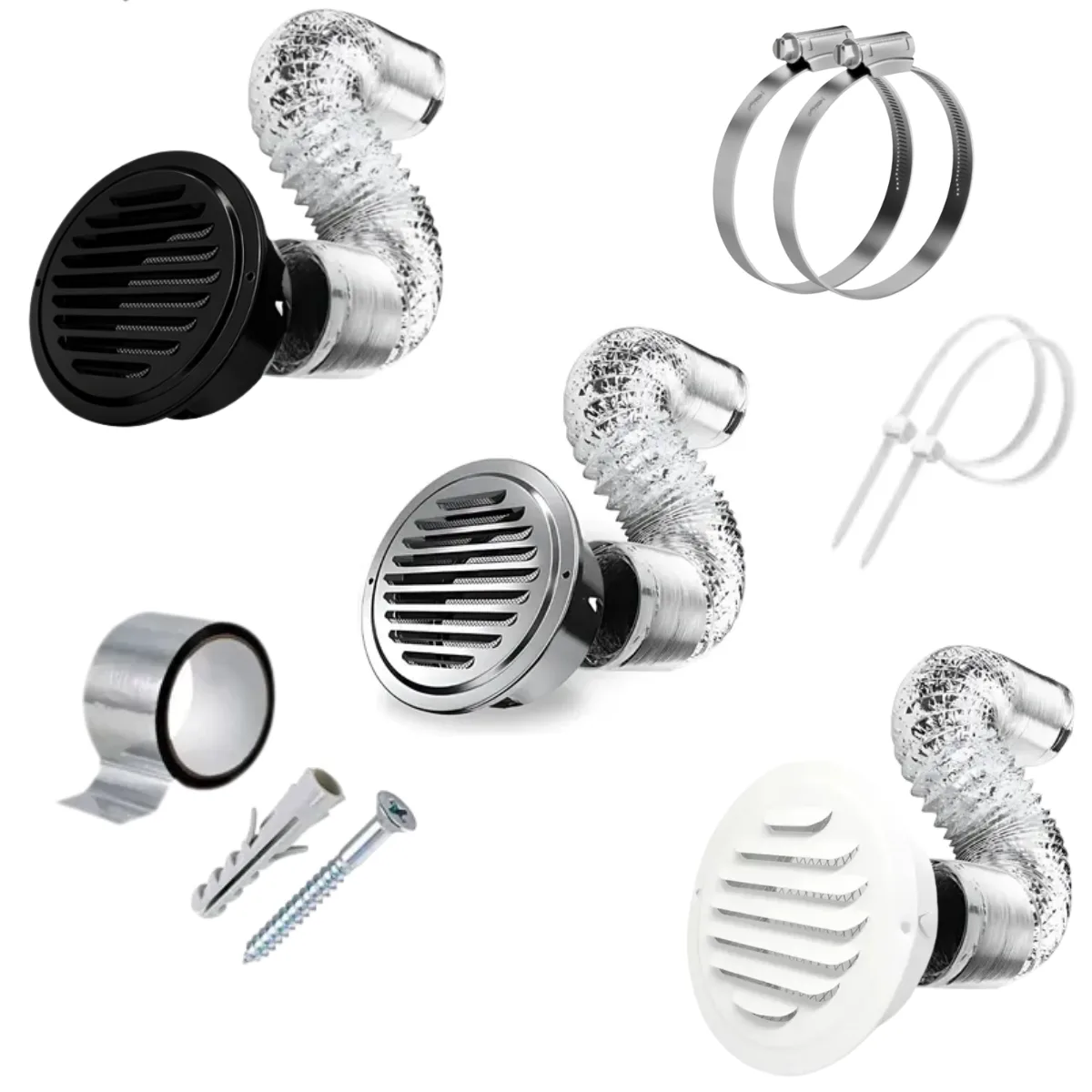 Kit Exaustão Coifa de Parede ou Ilha Grade Veneziana Inox Duto Abraçadeiras 7