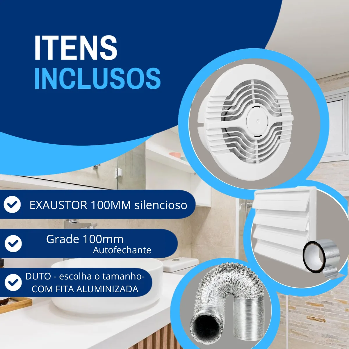 Exaustor Ventilador Banheiro 100mm Com Grade Duto 110v 220v 2