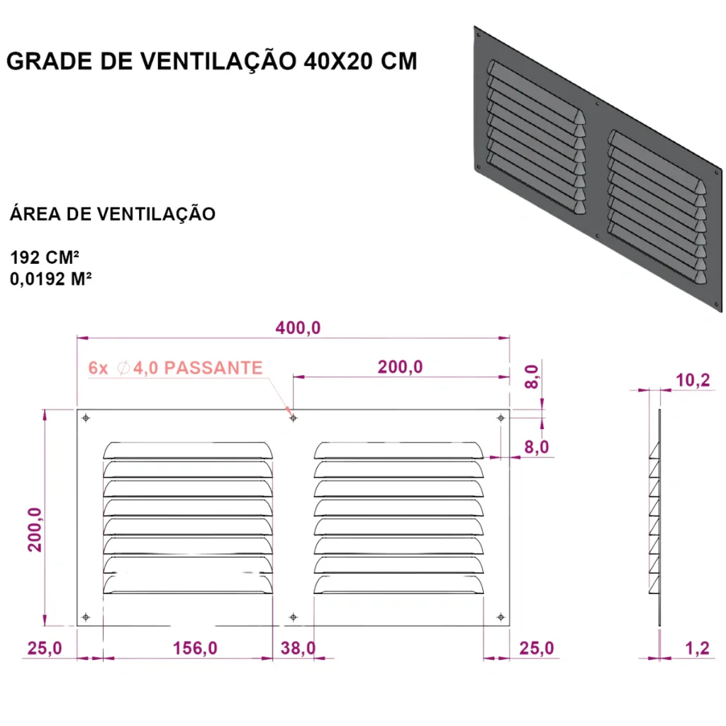 Grade De Ventilação ITC 40x20 cm 2