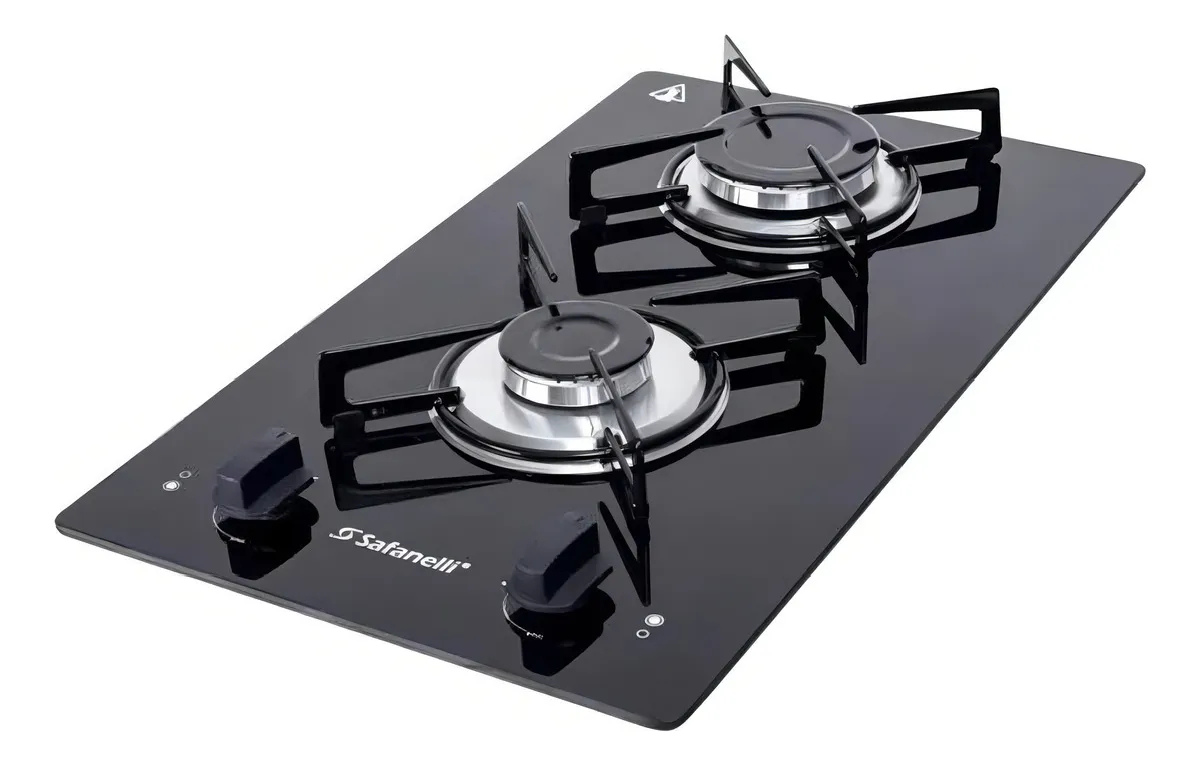 Cooktop Safanelli de Vidro Preto com 2 Bocas para Gás GLP