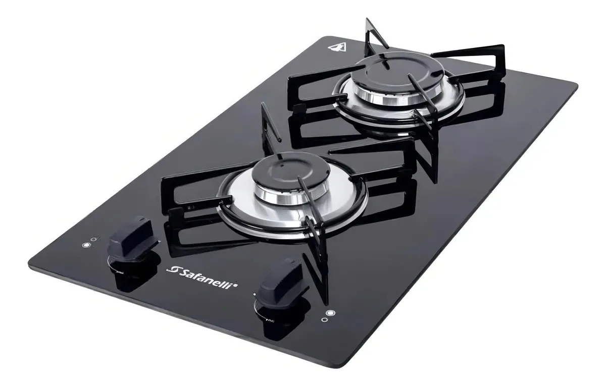 Cooktop Safanelli de Vidro Preto com 2 Bocas para Gás GLP