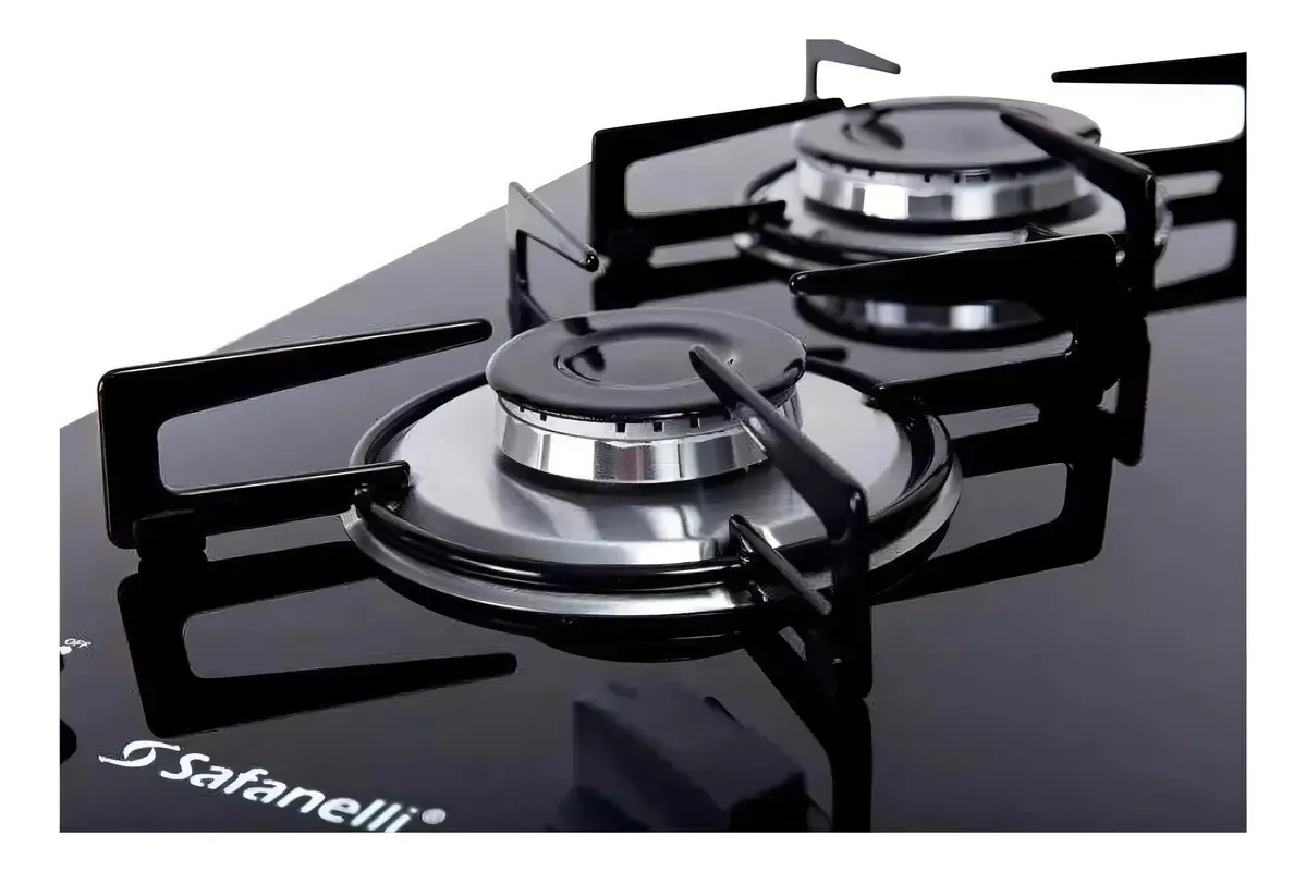 Cooktop Safanelli de Vidro Preto com 2 Bocas para Gás GLP 5