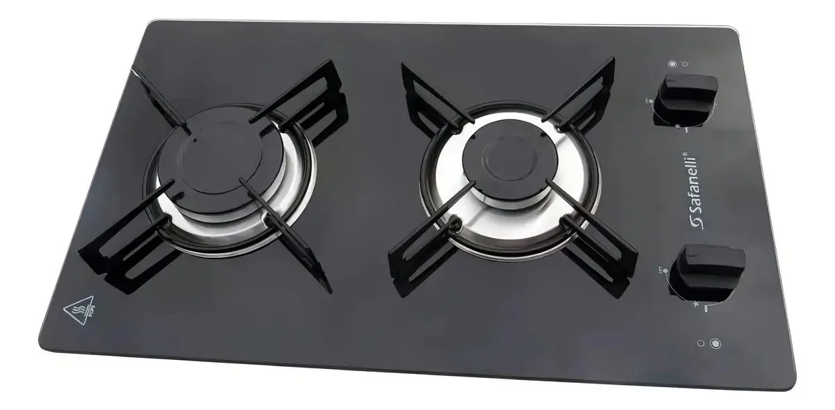 Cooktop Safanelli de Vidro Preto com 2 Bocas para Gás GLP 6